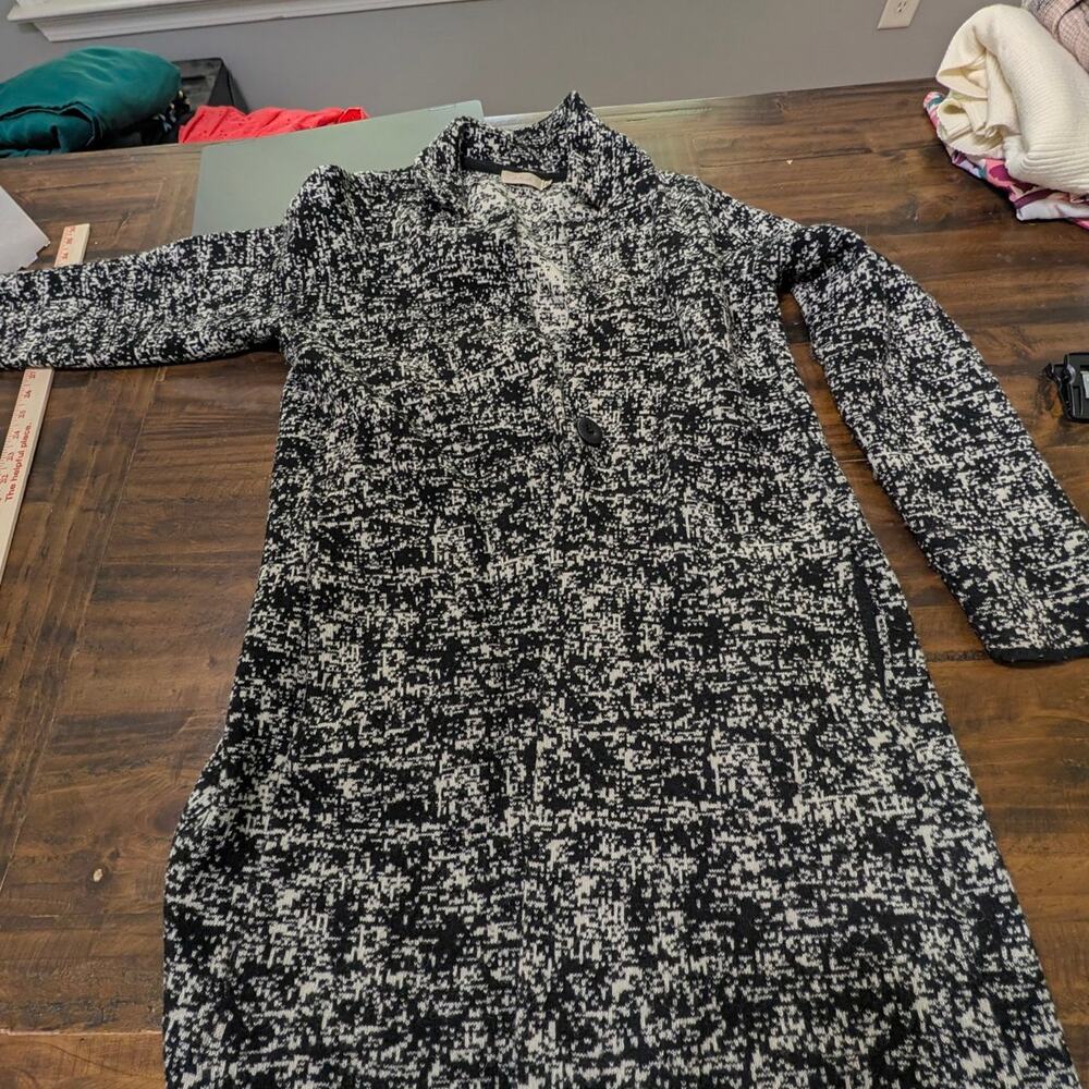 A•IDA Italy Wool Blend Knit Coatigan Long Cardigan Sweater Jacket Black White M